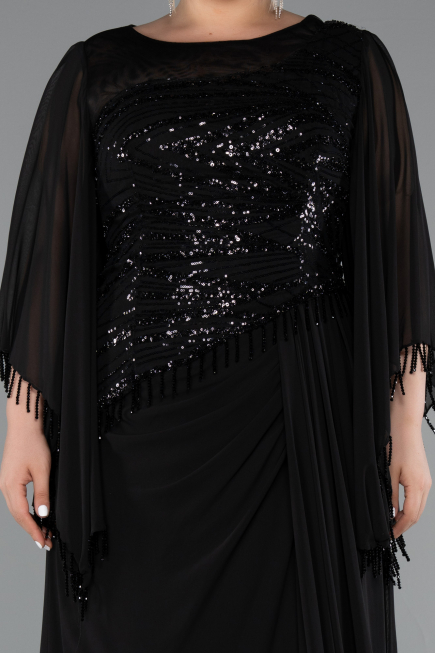 Abendkleid in Übergröße Lang Chiffon Schwarz ABU5093