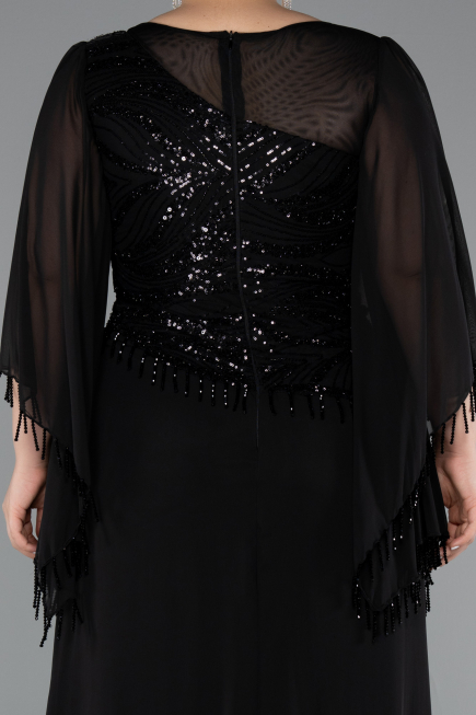 Abendkleid in Übergröße Lang Chiffon Schwarz ABU5093