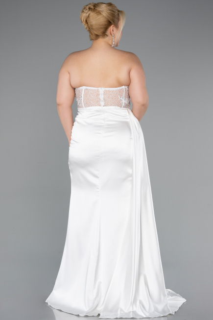 Weiß Abschlusskleid In Übergröße Satin Lang ABU3855