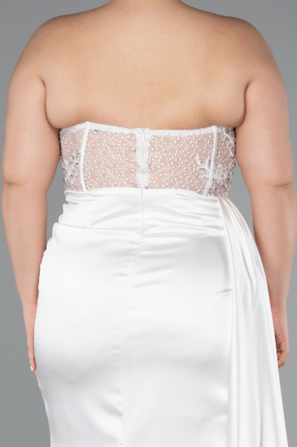 Weiß Abschlusskleid In Übergröße Satin Lang ABU3855