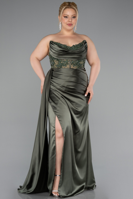 Khaki Abschlusskleid In Übergröße Satin Lang ABU3855