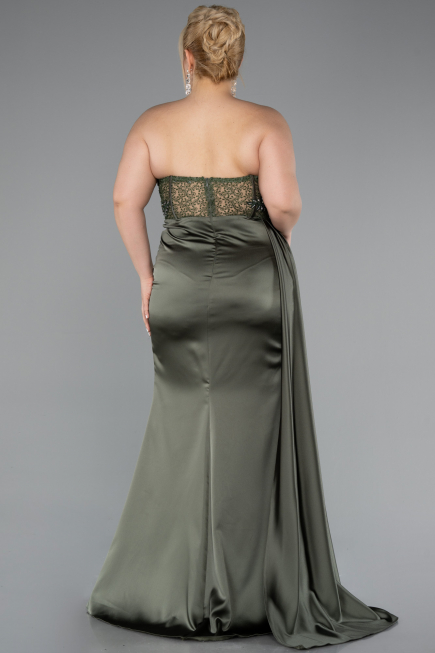 Khaki Abschlusskleid In Übergröße Satin Lang ABU3855