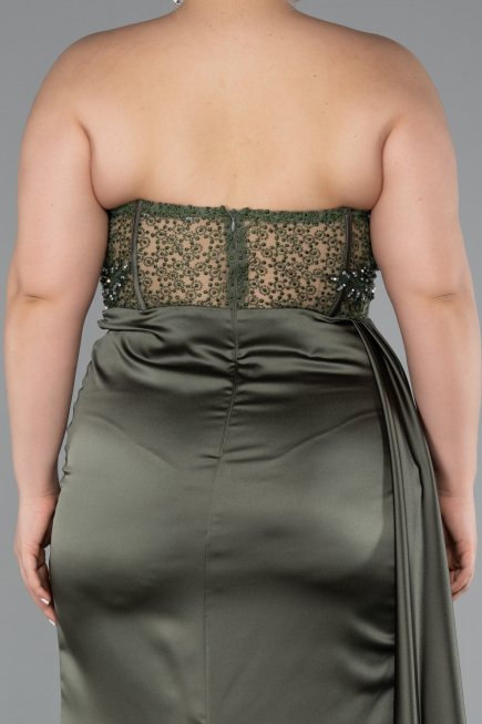 Khaki Abschlusskleid In Übergröße Satin Lang ABU3855