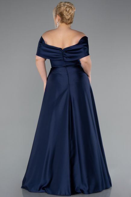 Kleider in Großen Größen Lang Satin Marineblau ABU5072