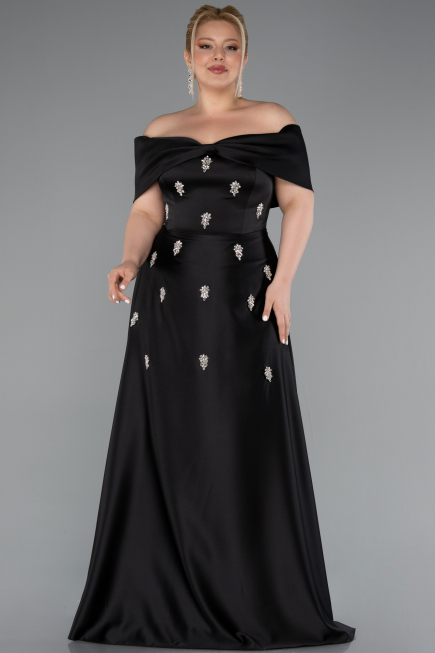 Kleider in Großen Größen Lang Satin Schwarz ABU5072