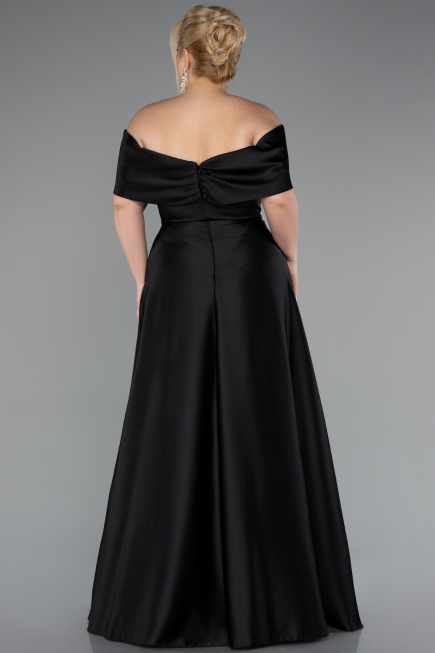 Kleider in Großen Größen Lang Satin Schwarz ABU5072