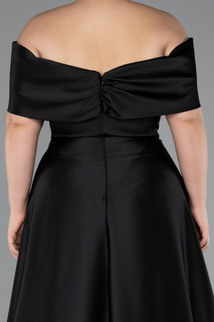 Kleider in Großen Größen Lang Satin Schwarz ABU5072