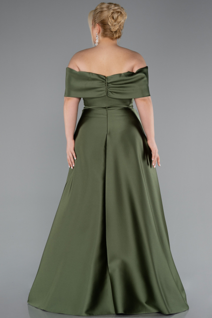 Khaki Abendkleid İn Übergröße Satin Lang ABU4998