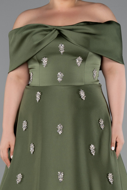 Khaki Abendkleid İn Übergröße Satin Lang ABU4998