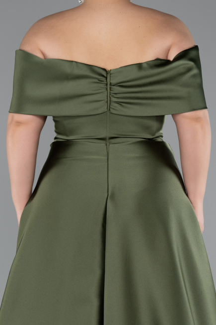 Khaki Abendkleid İn Übergröße Satin Lang ABU4998