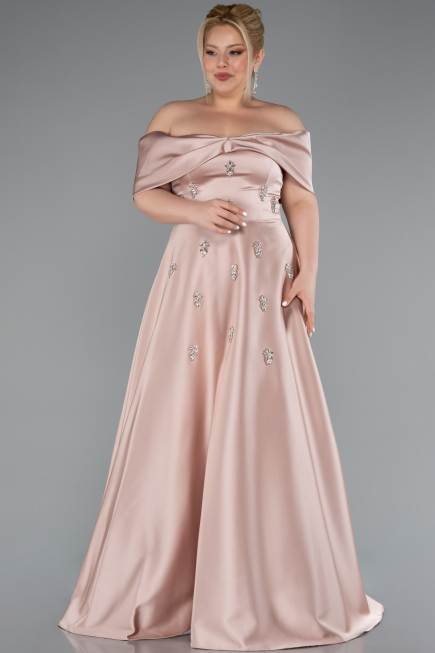 Nerzbraun Abendkleid İn Übergröße Satin Lang ABU4998