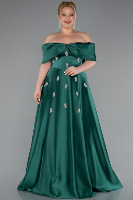 Smaragdgrün Abendkleid İn Übergröße Satin Lang ABU4998