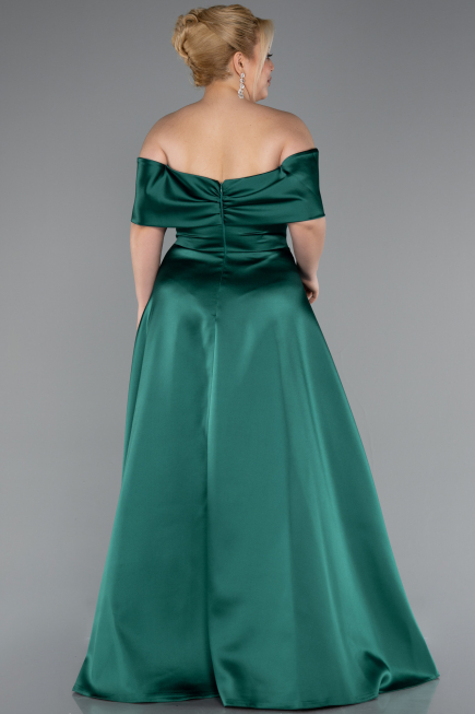 Smaragdgrün Abendkleid İn Übergröße Satin Lang ABU4998