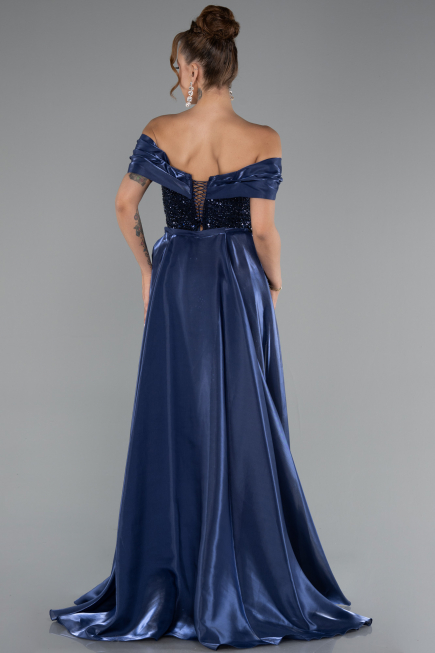 Abendkleid Lang Perlenbesetzt Marineblau ABU5099