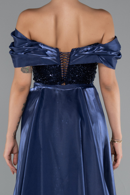 Abendkleid Lang Perlenbesetzt Marineblau ABU5099