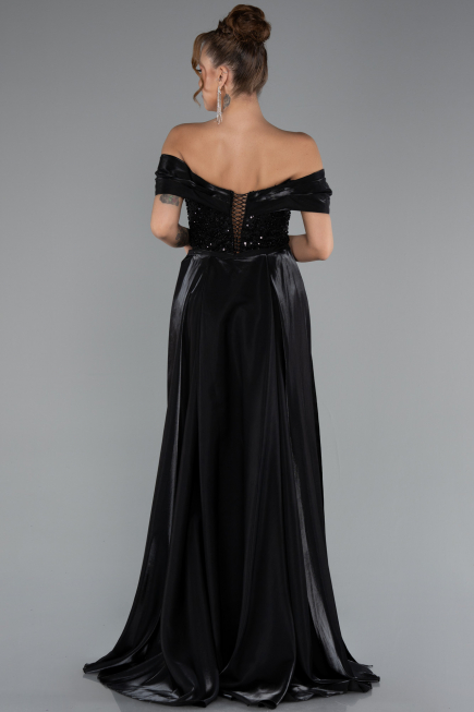 Abendkleid Lang Perlenbesetzt Schwarz ABU5099