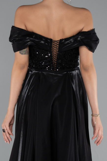 Abendkleid Lang Perlenbesetzt Schwarz ABU5099