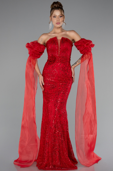 Abendkleid Lang Spitze Rot ABU5102