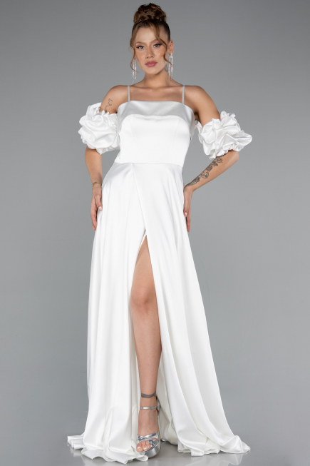 Abendkleid Lang Satin Weiß ABU5103