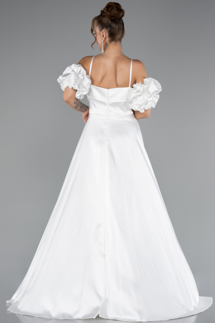 Abendkleid Lang Satin Weiß ABU5103