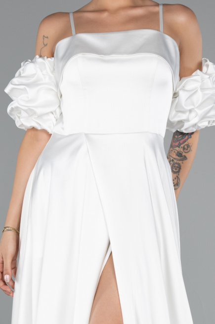 Abendkleid Lang Satin Weiß ABU5103