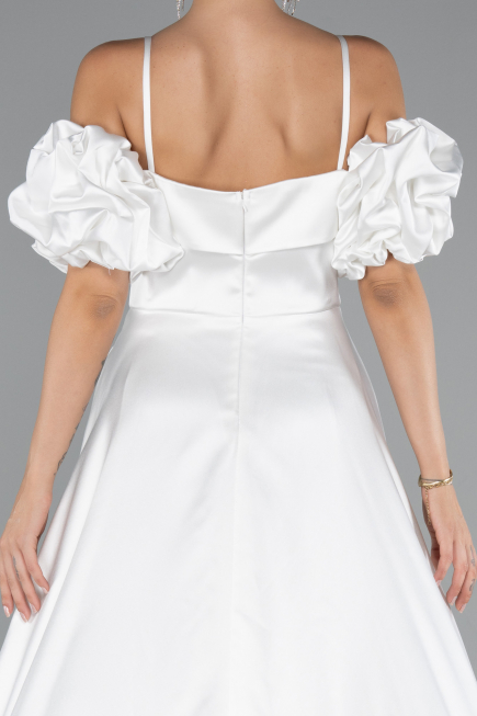 Abendkleid Lang Satin Weiß ABU5103