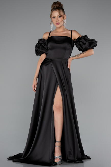 Abendkleid Lang Satin Schwarz ABU5103