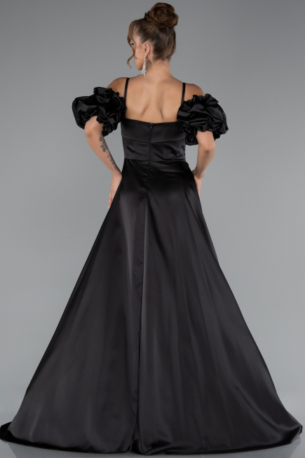 Abendkleid Lang Satin Schwarz ABU5103