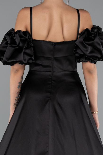 Abendkleid Lang Satin Schwarz ABU5103