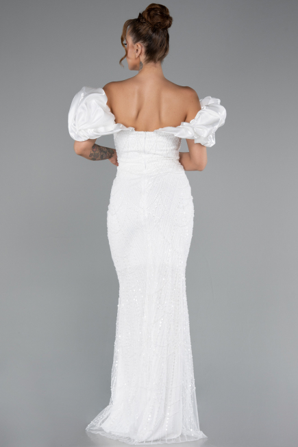 Weiß Abendkleid İm Meerjungfrau-Stil Lang ABU4509