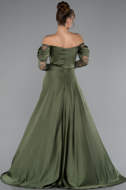 Khaki Standesamtkleid Satin Lang ABU5054