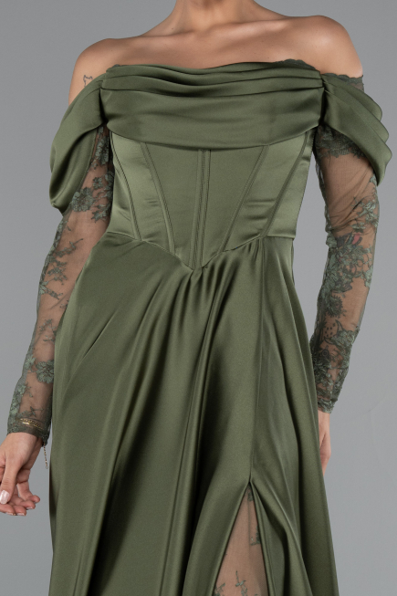 Khaki Standesamtkleid Satin Lang ABU5054