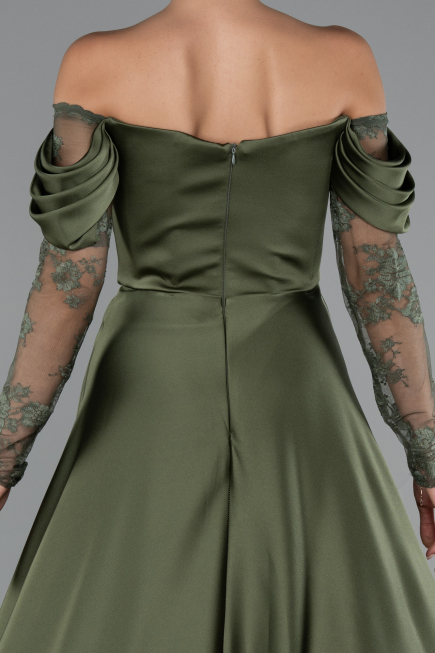 Khaki Standesamtkleid Satin Lang ABU5054