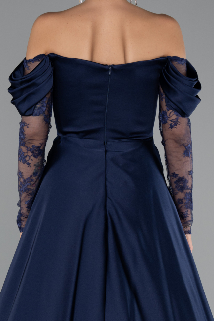Marineblau Standesamtkleid Satin Lang ABU5054