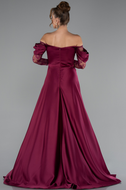 Pflaume Standesamtkleid Satin Lang ABU5054