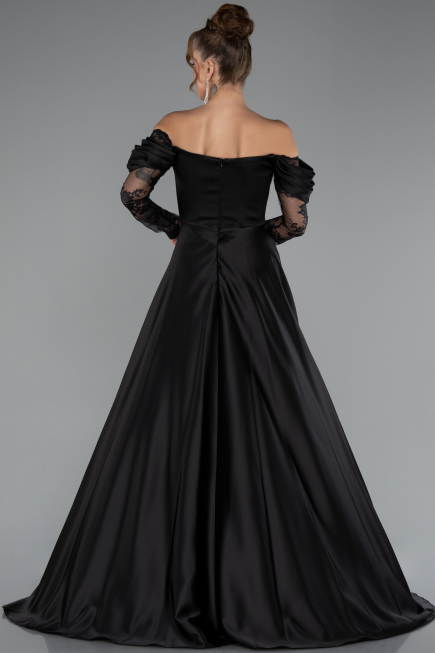 Schwarz Standesamtkleid Satin Lang ABU5054