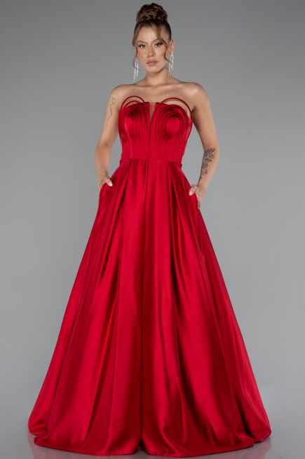 Abschlusskleid Lang Satin Rot ABU5105