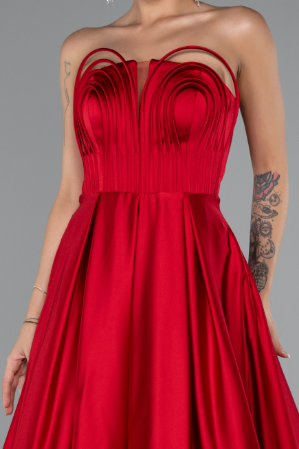 Abschlusskleid Lang Satin Rot ABU5105
