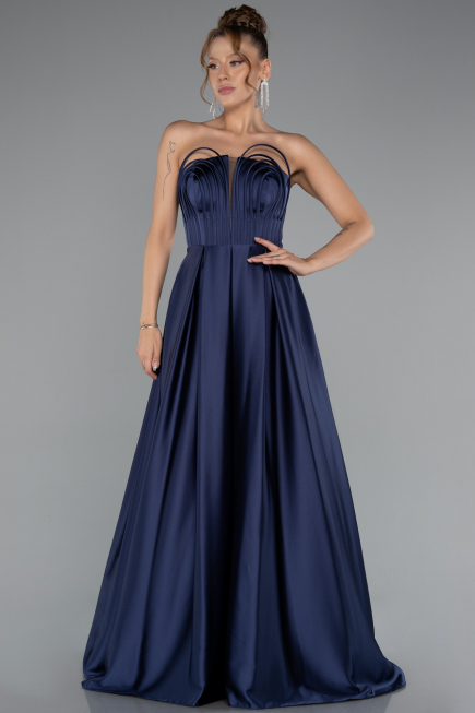 Abschlusskleid Lang Satin Marineblau ABU5105