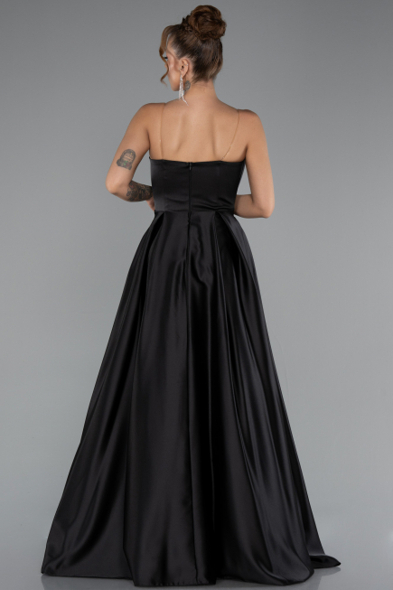 Abschlusskleid Lang Satin Schwarz ABU5105