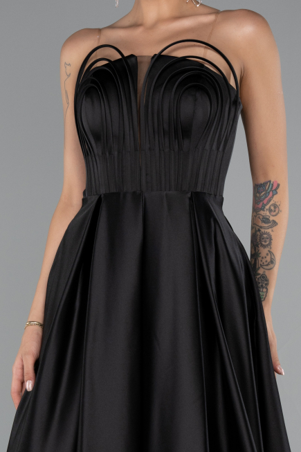 Abschlusskleid Lang Satin Schwarz ABU5105