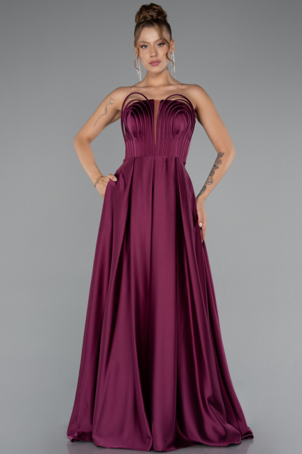 Abschlusskleid Lang Satin Kirschrot ABU5105