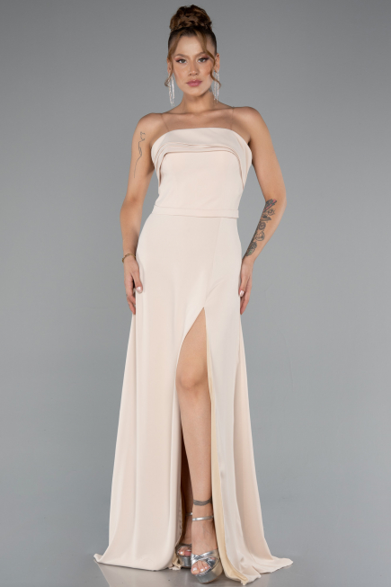 Abschlusskleid Lang Chiffon Beige ABU5108