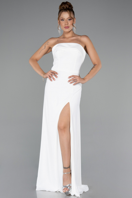 Abschlusskleid Lang Chiffon Weiß ABU5108