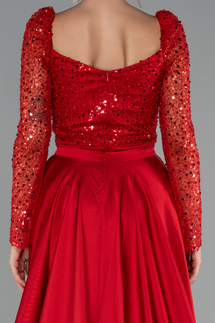 Rot Abendkleid İm Meerjungfrau-Stil Satin Lang ABU4332