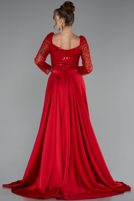Rot Abendkleid İm Meerjungfrau-Stil Satin Lang ABU4332
