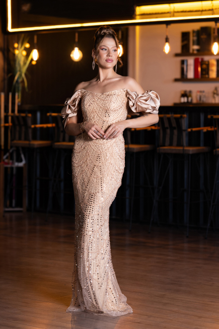 Abendkleid im Meerjungfrau-Stil Lang Gold ABU4509