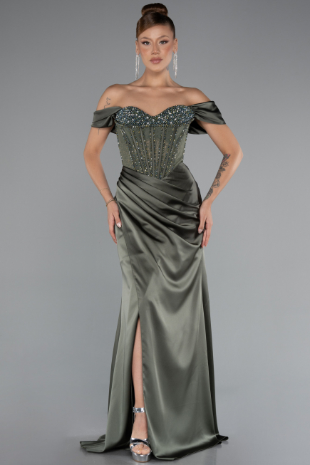 Abendkleid Lang Satin Khaki ABU5130