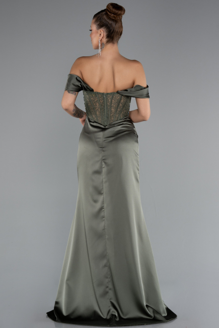 Abendkleid Lang Satin Khaki ABU5130