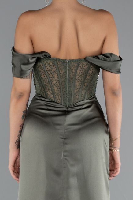 Abendkleid Lang Satin Khaki ABU5130
